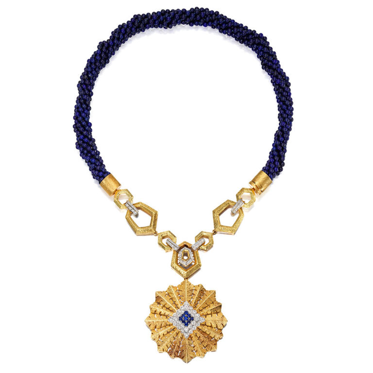 Diamond Sapphire and Lapis Lazuli Pendant Necklace