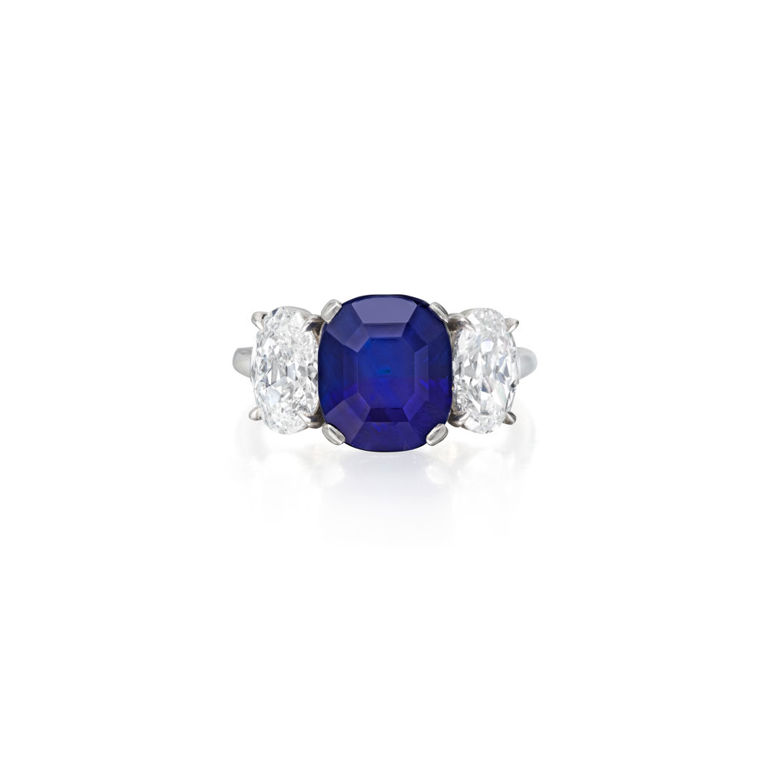 Platinum Sapphire and Diamond Ring