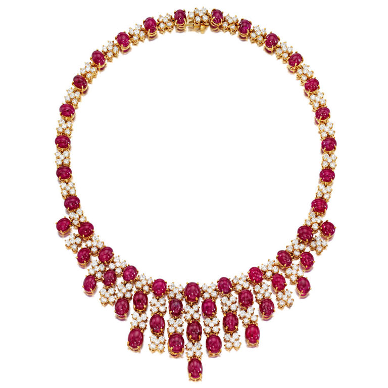 18k Yellow Gold Ruby and Diamond Necklace