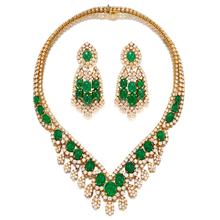 Set of 2 Emerald and Diamond Jewelry Set