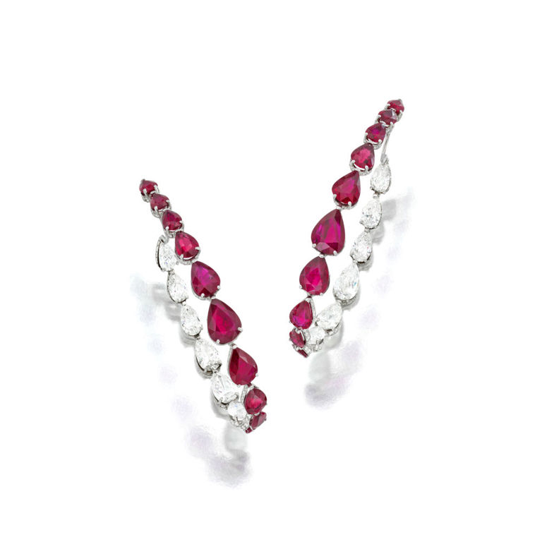 19k White Gold Ruby and Diamond Earrings