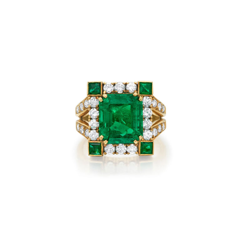 Yellow Gold Emerald and Diamond Ring