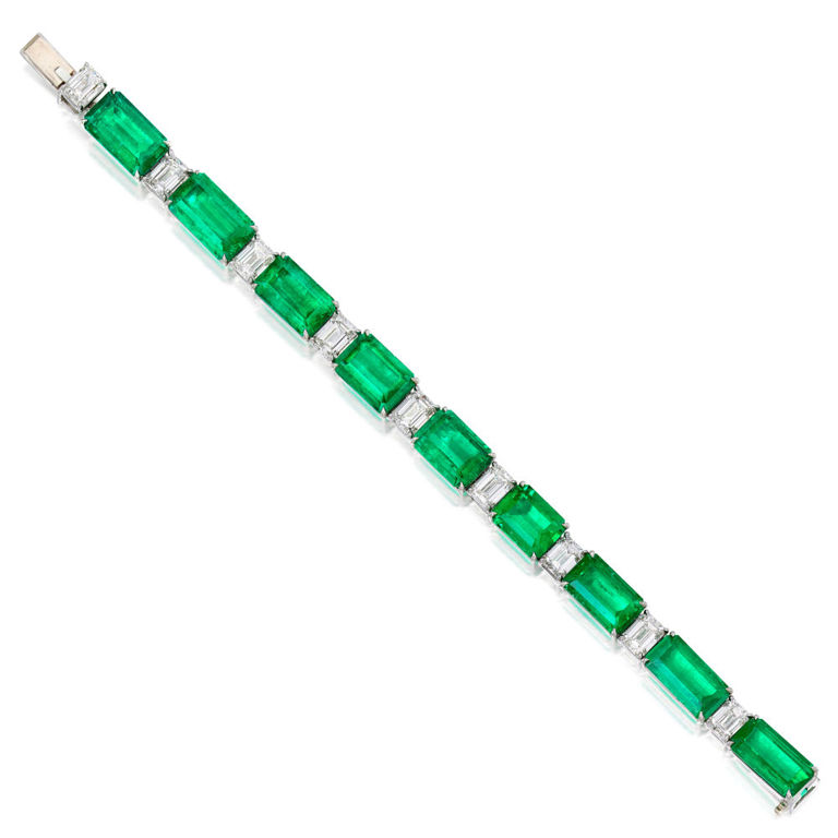 Platinum Emerald and Diamond Bracelet
