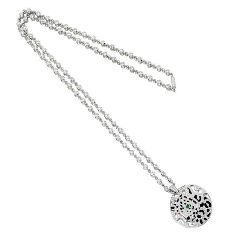 Diamond, Lacquer and Emerald Pendant Necklace