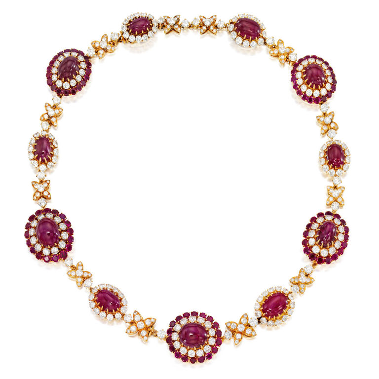 18k Yellow Gold Ruby and Diamond Necklace