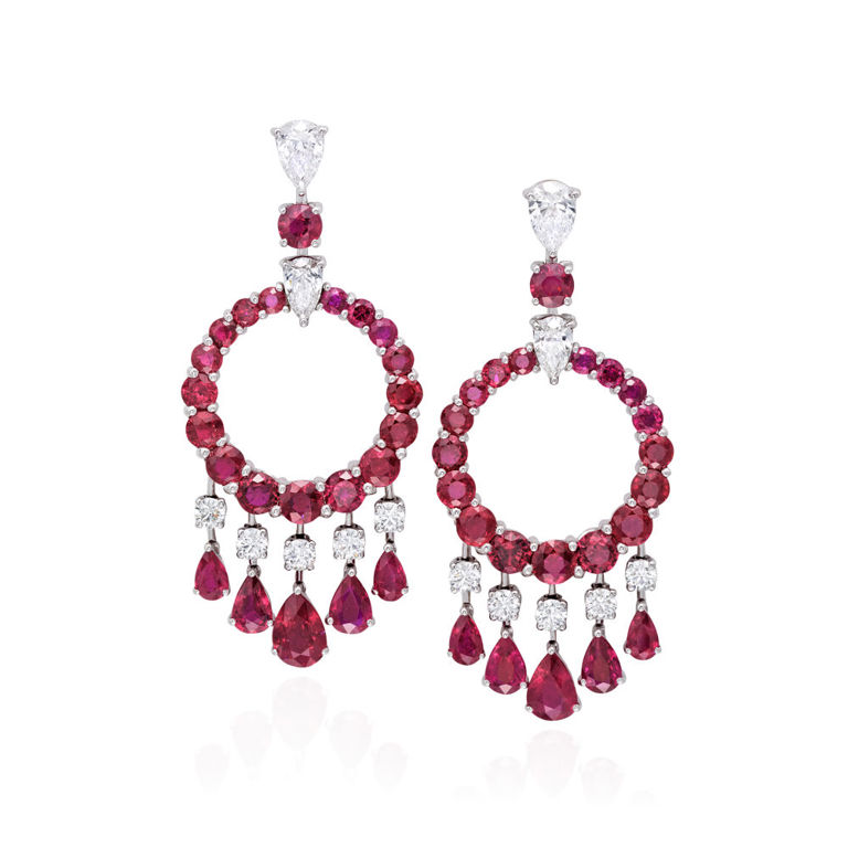 18k White Gold Ruby and Diamond Earrings