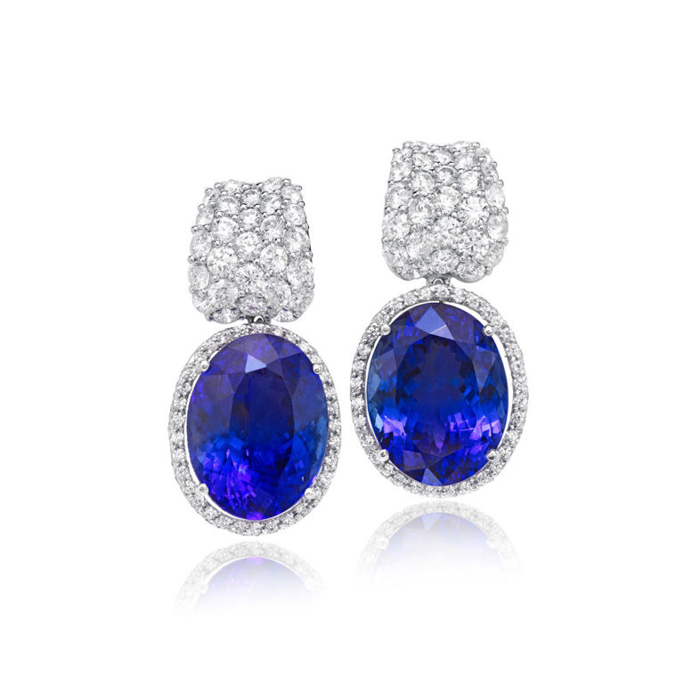 18k White Gold Tanzanite and Diamond Earrings