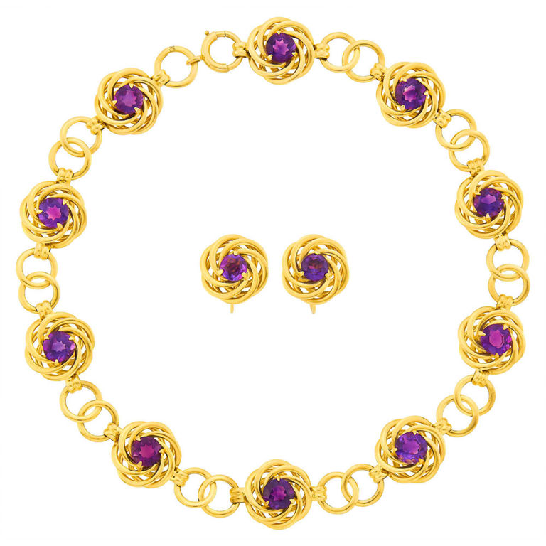 14k Gold Amethyst Jewelry Set