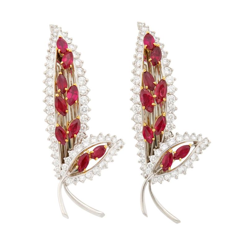 Platinum Gold Ruby Diamond Brooches