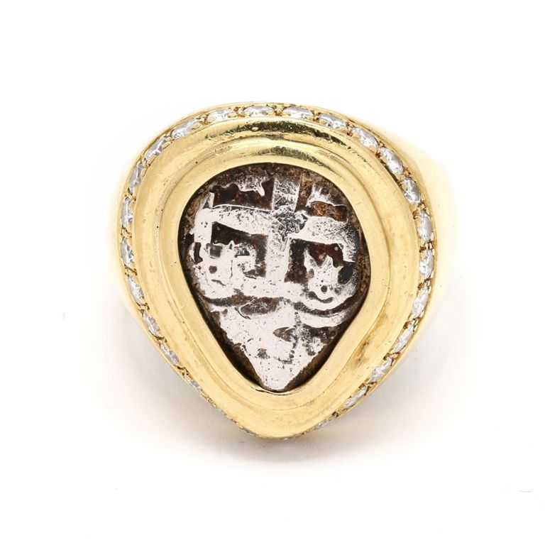 18k Gold Coin and Diamond Ring