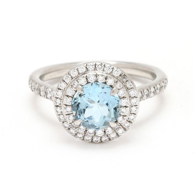Platinum Aquamarine and Diamond Ring