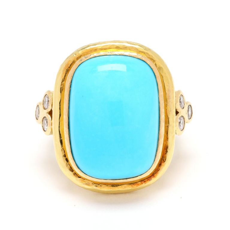 20k Gold Turquoise and Diamond Ring