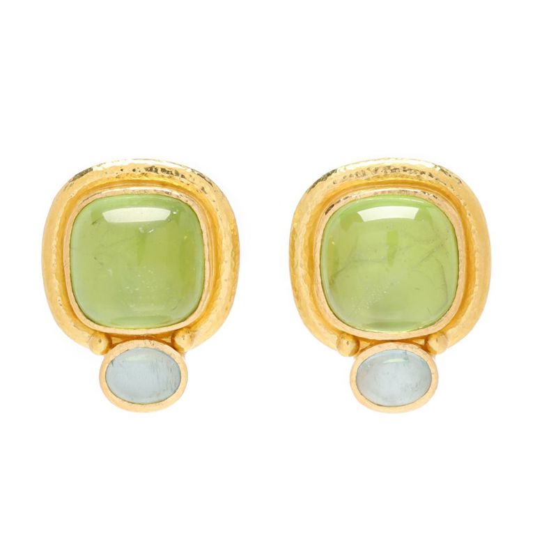 18k Gold Peridot and Aquamarine Earrings