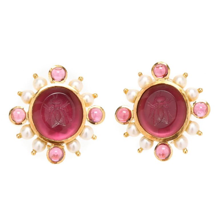 18k Gold Venetian Glass and Tourmaline Earrings