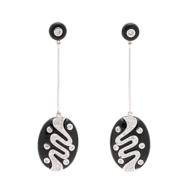 14k White Gold Onyx and Diamond Earrings