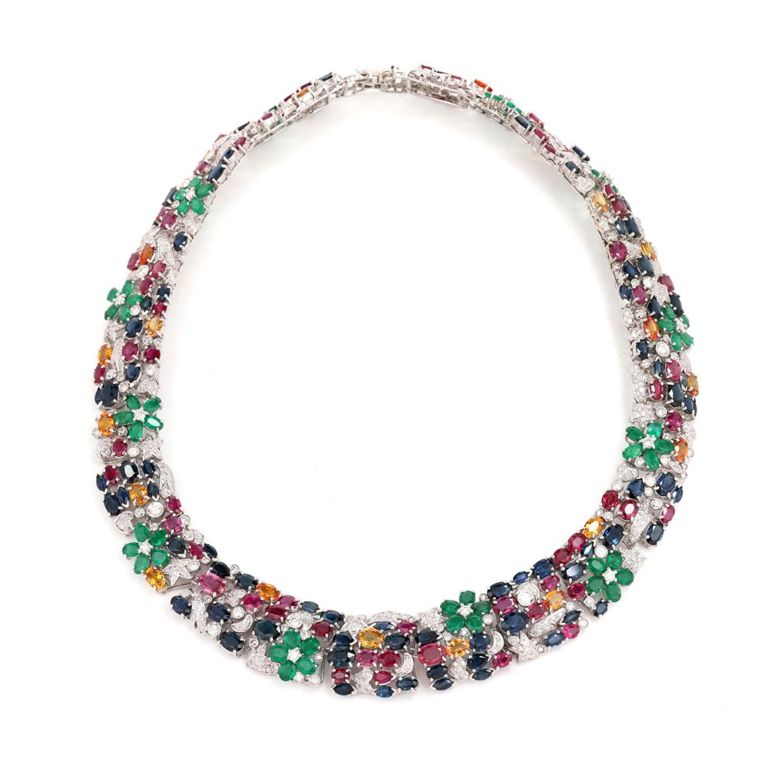 Diamond Sapphire Ruby and Emerald Necklace