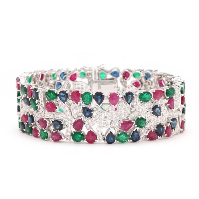 Diamond Ruby Sapphire and Emerald Bracelet