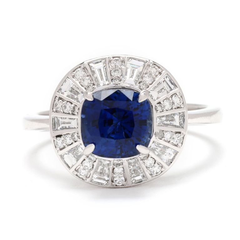 Platinum Sapphire and Diamond Ring