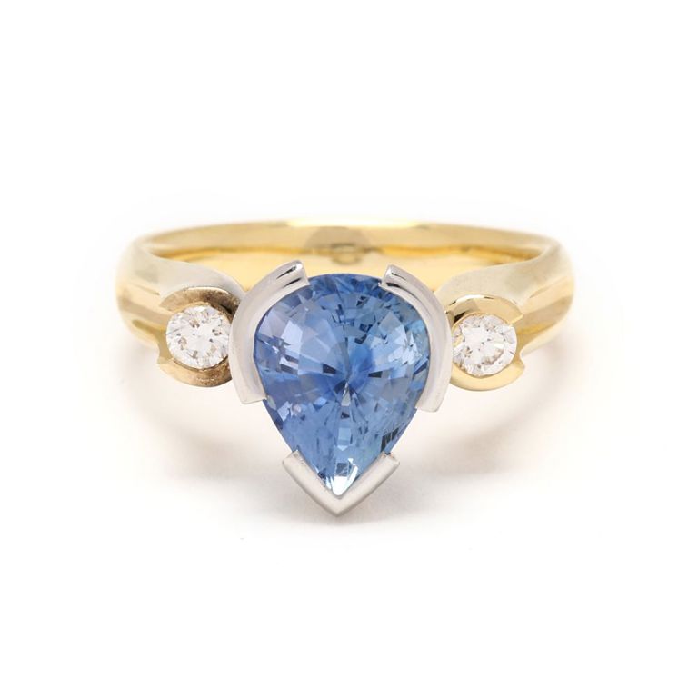 18k Gold Platinum Sapphire and Diamond Ring