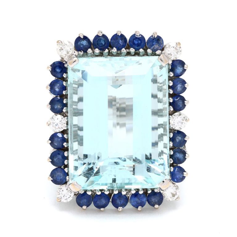 18k Gold Aquamarine Sapphire and Diamond Ring