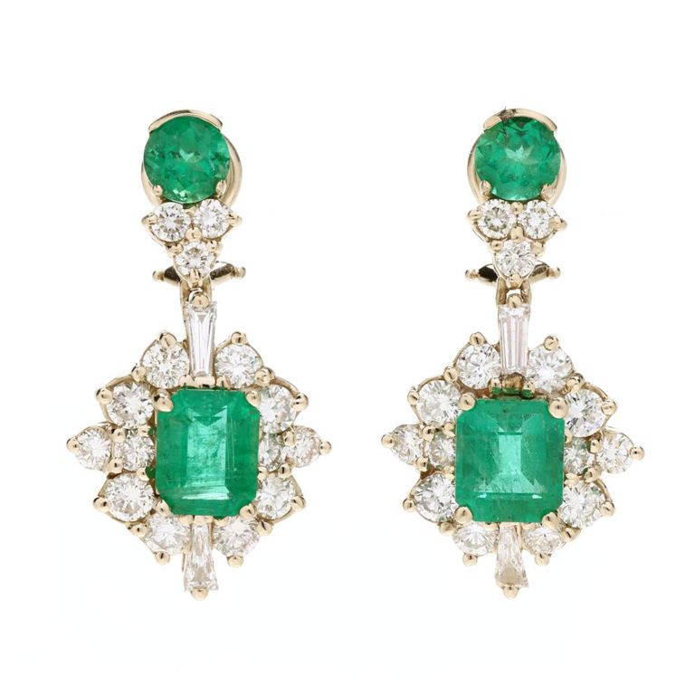 18k Gold Emerald and Diamond Earrings