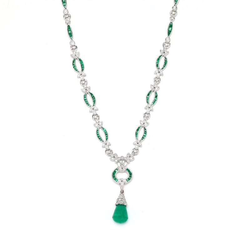 Emerald and Diamond Pendant Necklace