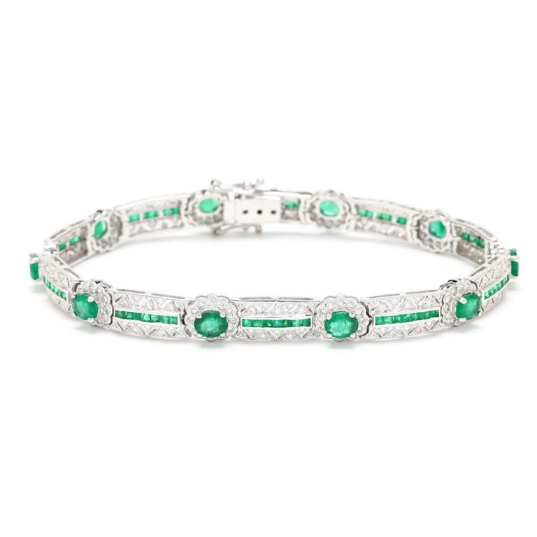 18k White Gold Emerald and Diamond Bracelet