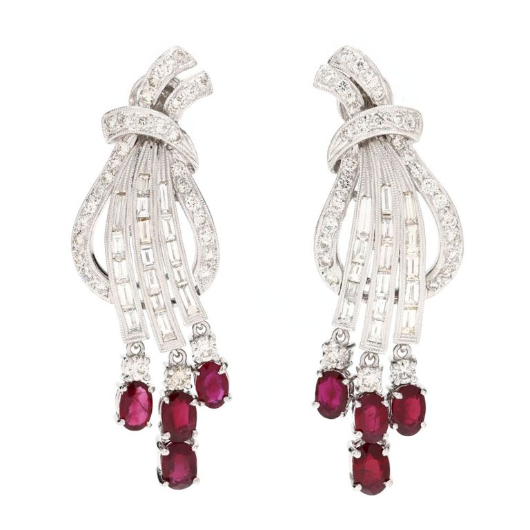 Platinum Ruby and Diamond Earrings