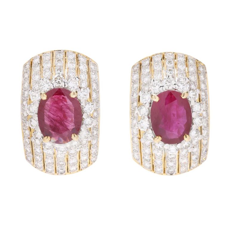 18k Gold Ruby and Diamond Earrings