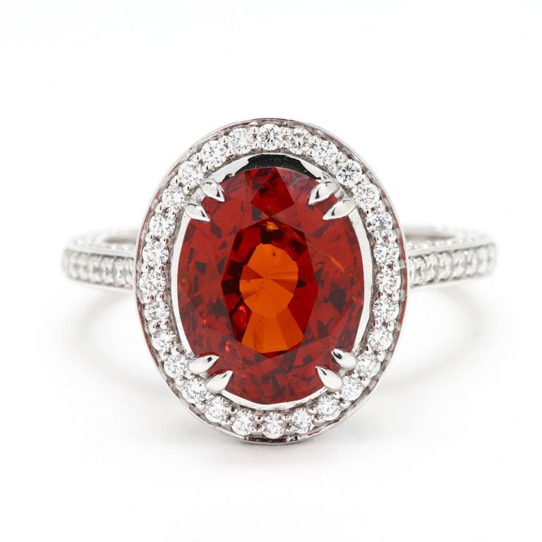 Platinum Spessartine Garnet and Diamond Ring