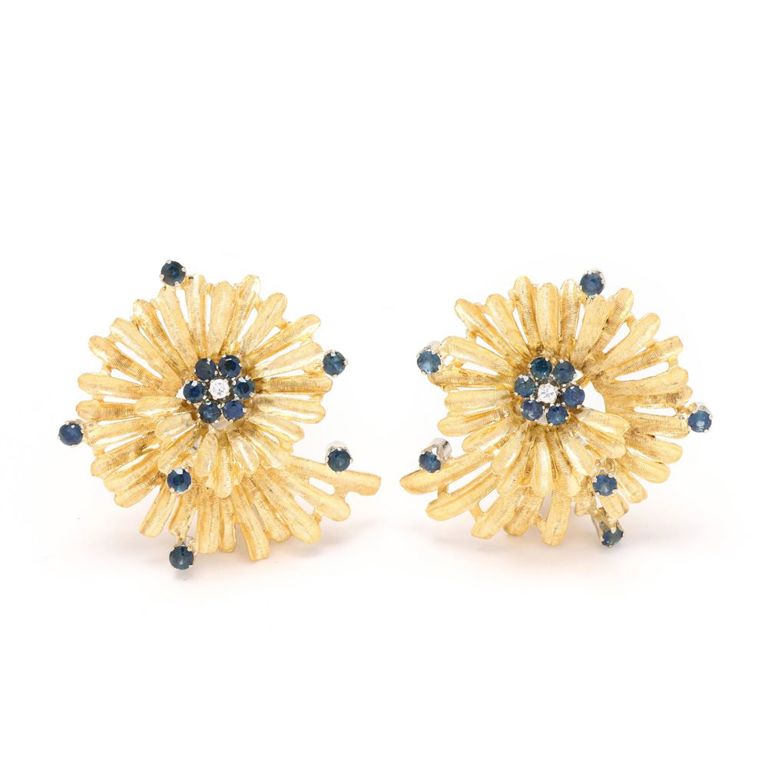 18k Gold Sapphire and Diamond Earrings