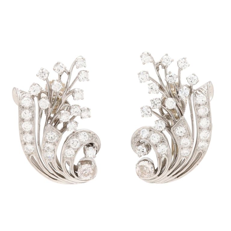 Platinum Diamond Floral Earrings