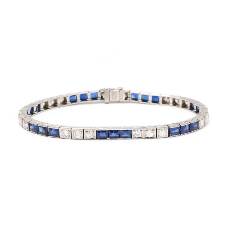 Platinum Diamond and Sapphire Bracelet