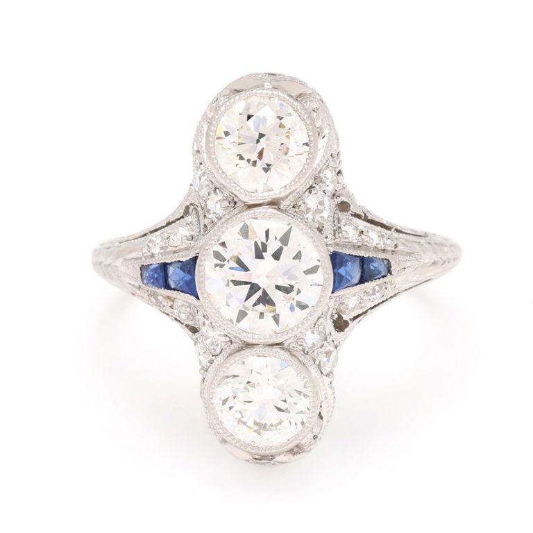 Platinum Diamond and Sapphire Ring