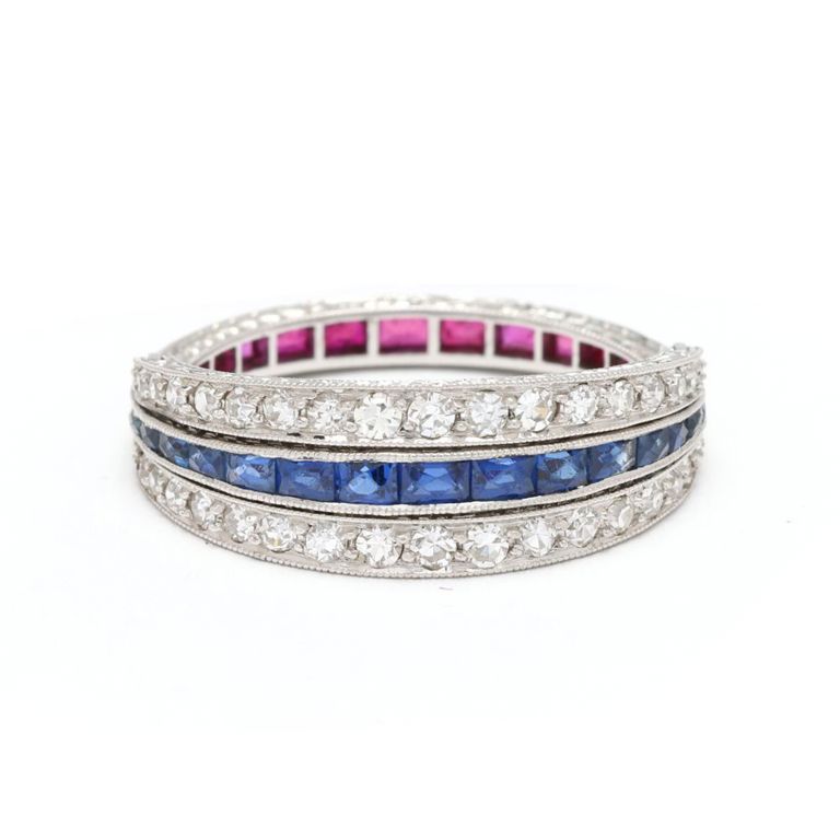 Platinum Ruby Sapphire and Diamond Ring