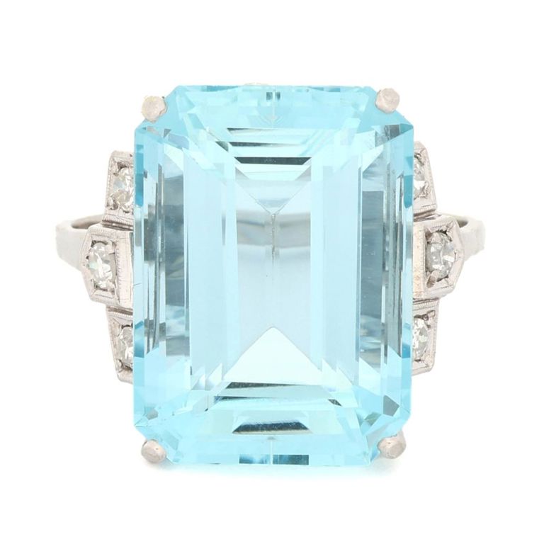 Platinum Aquamarine and Diamond Ring