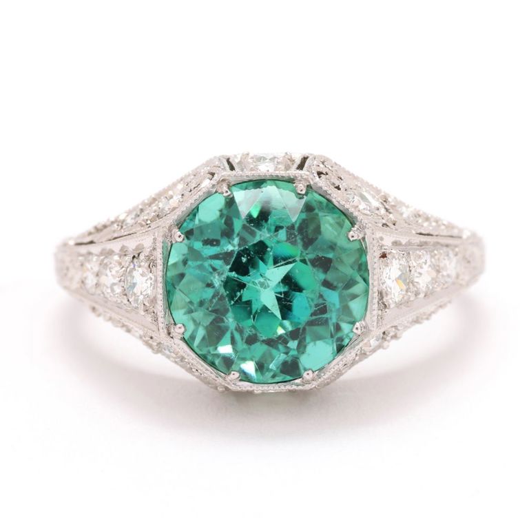 Platinum Green Tourmaline and Diamond Ring