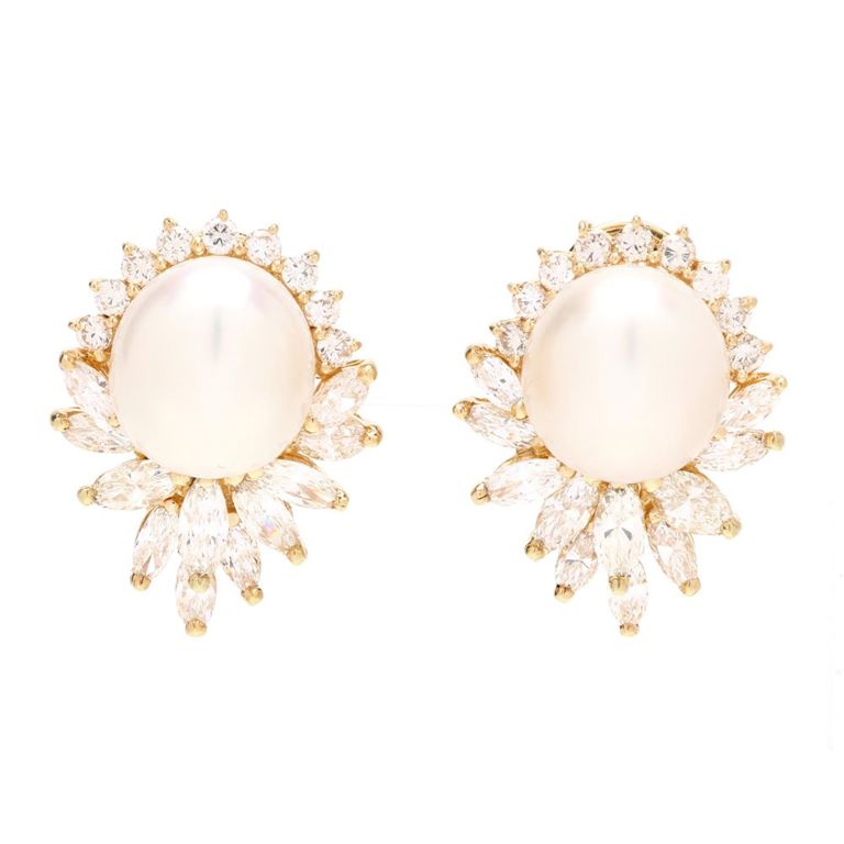 18k Gold Pearl Diamond Earrings