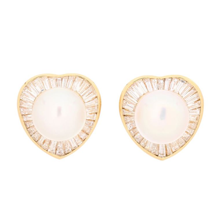 18k Gold Pearl and Diamond Earrings