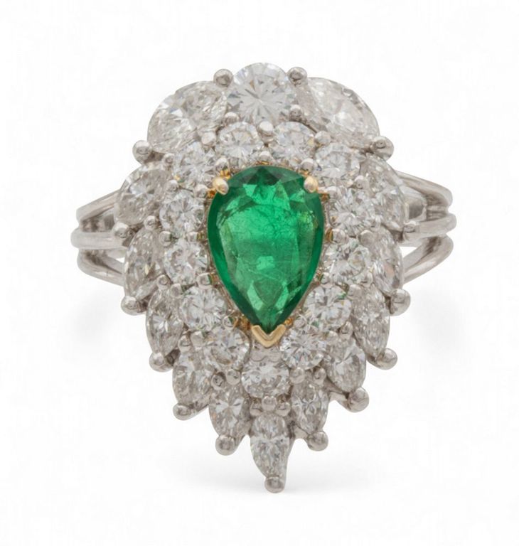 Platinum Emerald and Diamond Ring
