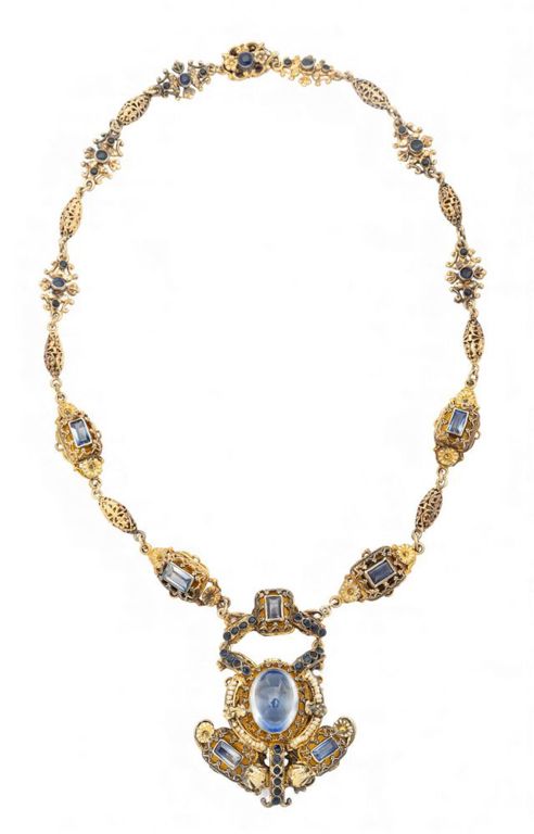 Silver Sapphire and Pearl Necklace