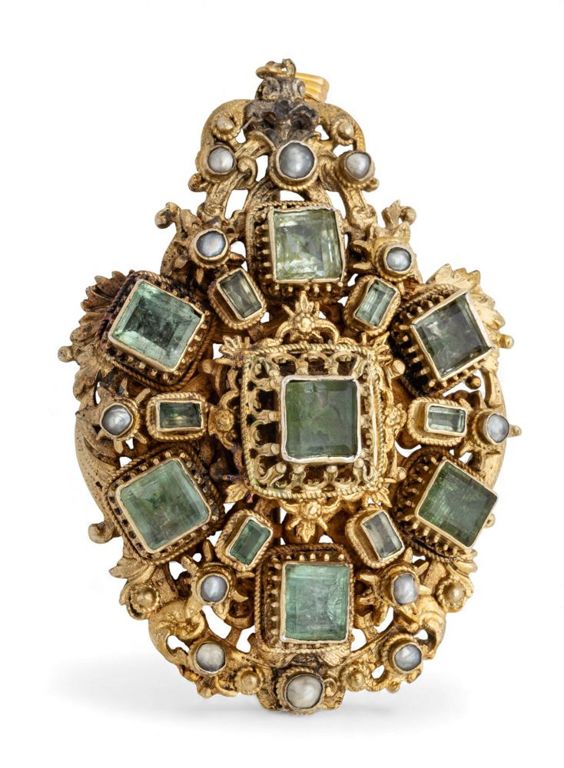 Silver Emerald and Pearl Brooch|Pendant