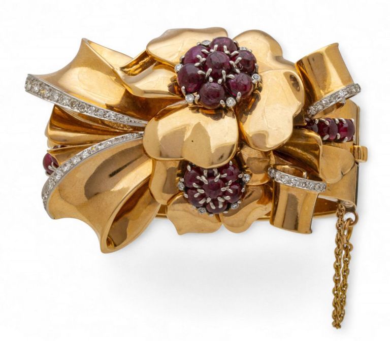 14k Gold Ruby and Diamond Bangle