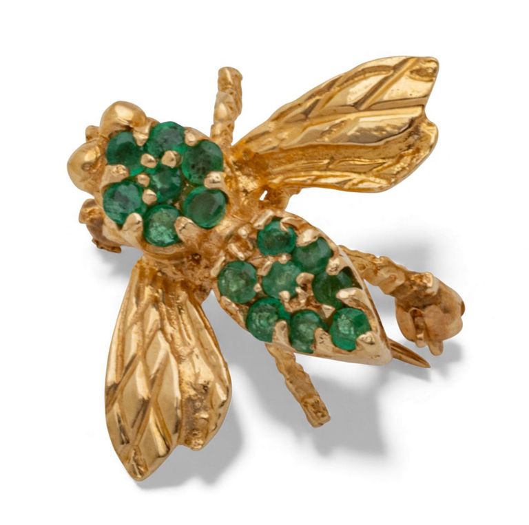 14k Yellow Gold Emerald Brooch