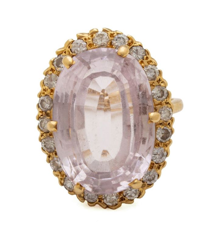 14k Gold Kunzite and Diamond Ring