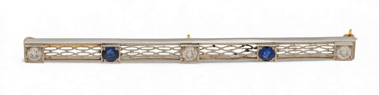 14k White Gold Diamond and Sapphire Brooch