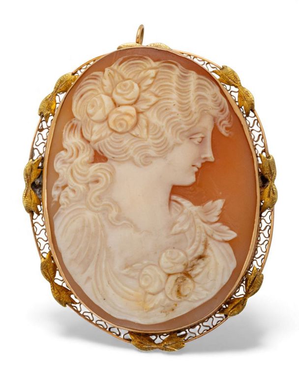 14k Gold Cameo Brooch Pendant
