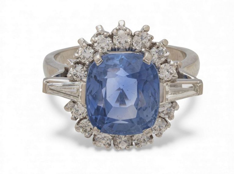 Platinum Sapphire and Diamond Ring