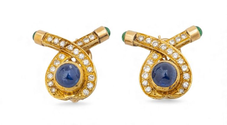 Sapphire Emerald and Diamond Earrings