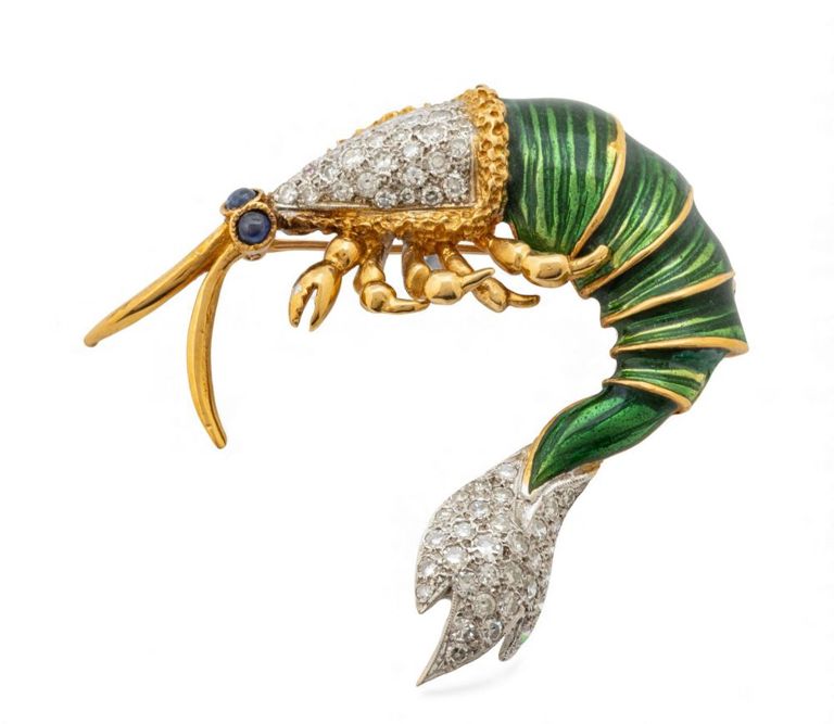 18k Gold Diamond and Sapphire Brooch